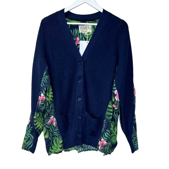 Sandrine Rose Butterfly Fern Mixed Media Wool Cardigan Sweater Women Small NWT - Picture 1 of 12